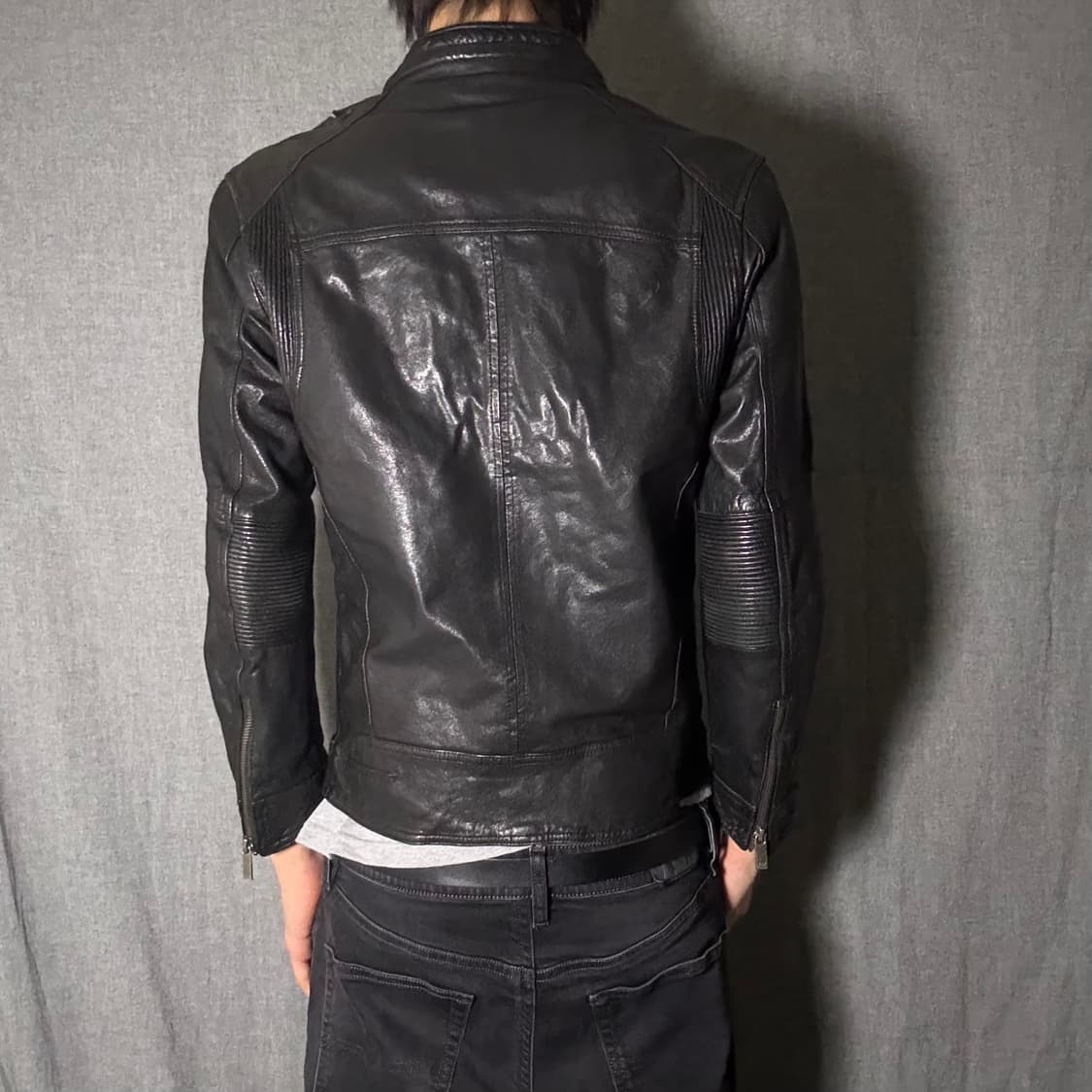 블랙 레더 양가죽 라이더 자켓 상품이미지4