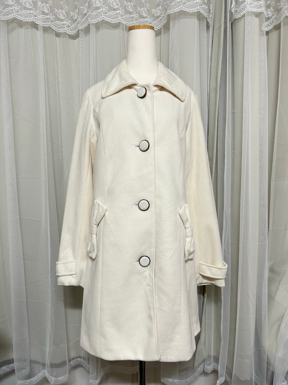 리즈리사 리본 아이보리 롱 코트 상품이미지1