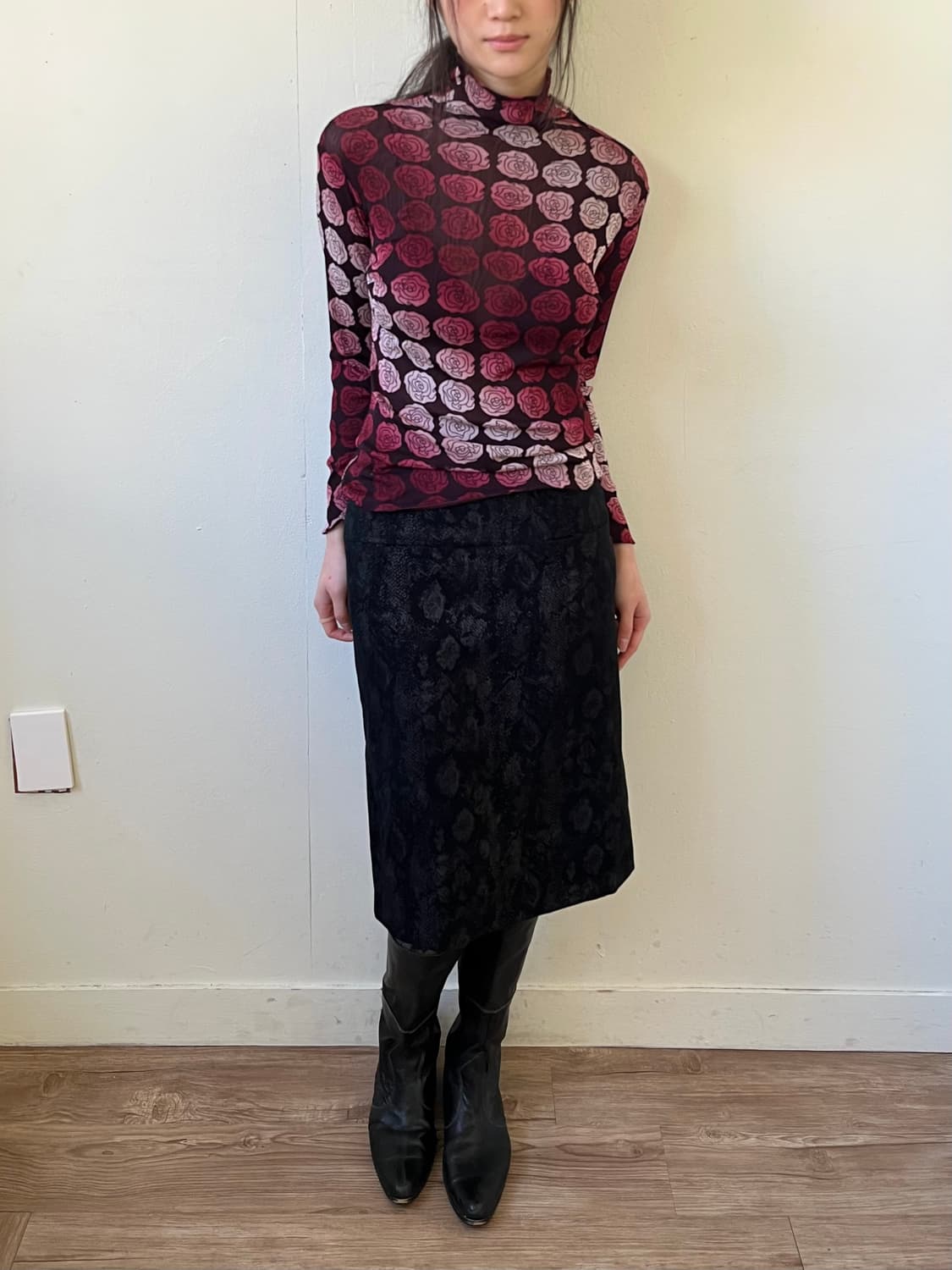 Japan vtg 로즈 시스루 터틀넥 상품이미지7