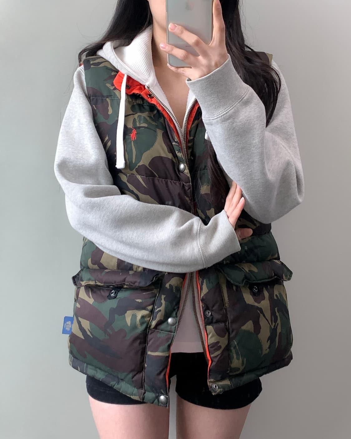 폴로 카모 양면 패딩 조끼 상품이미지3