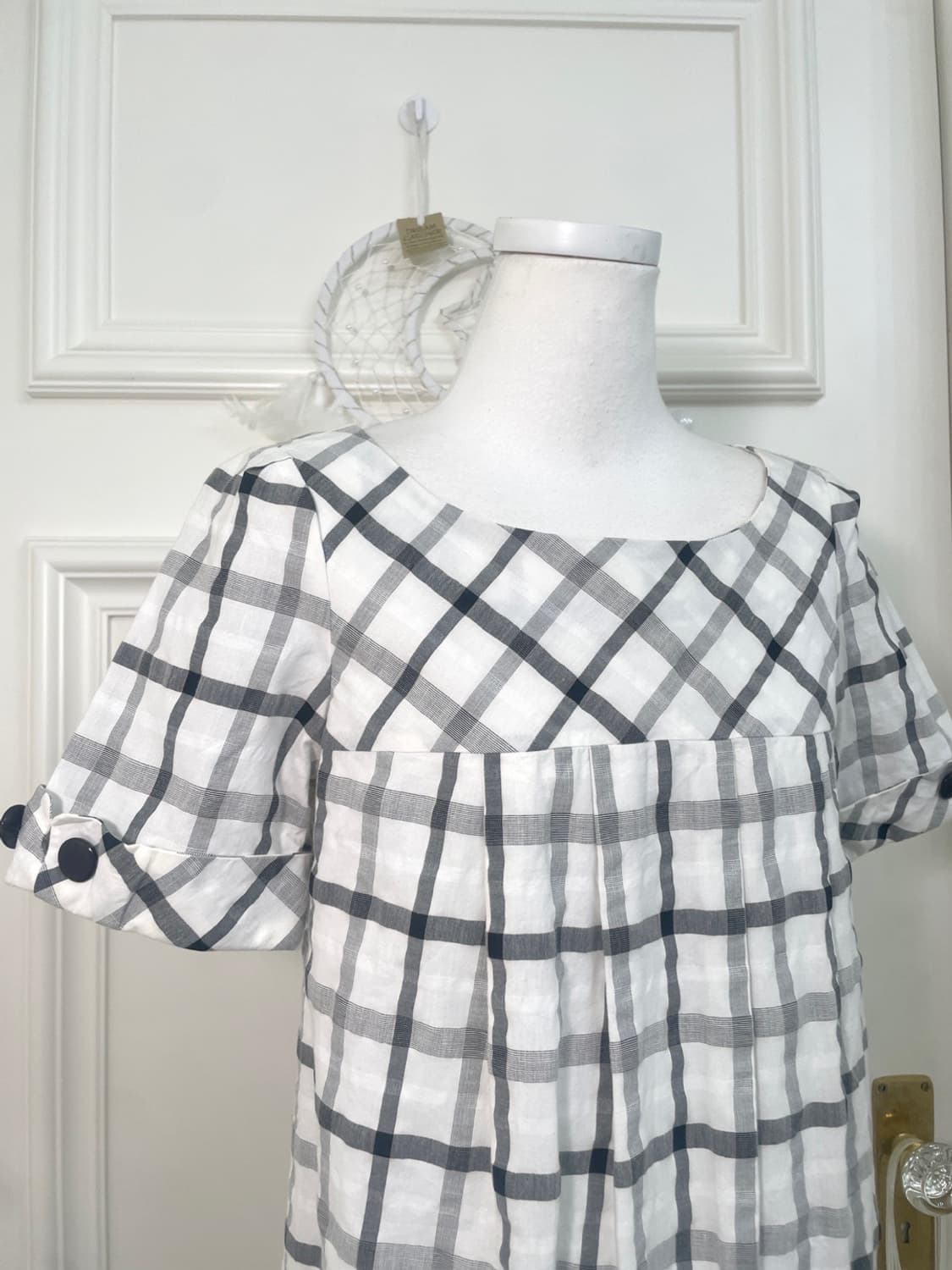 white black check button point summer op 상품이미지6