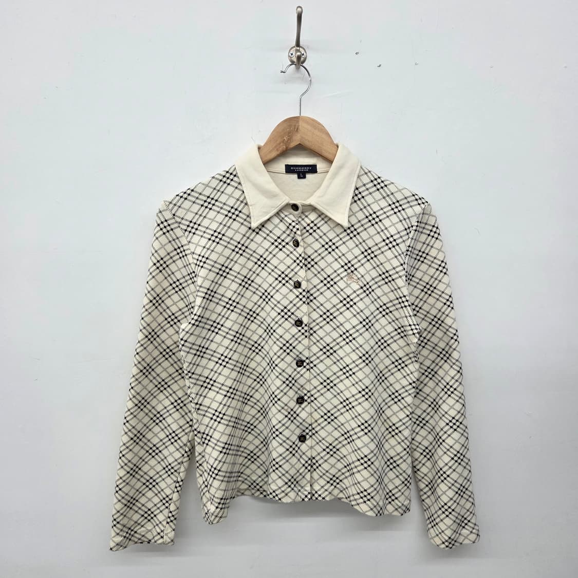 버버리 깅엄체크 긴팔 버튼 니트가디건 셔츠 여L 상품이미지1