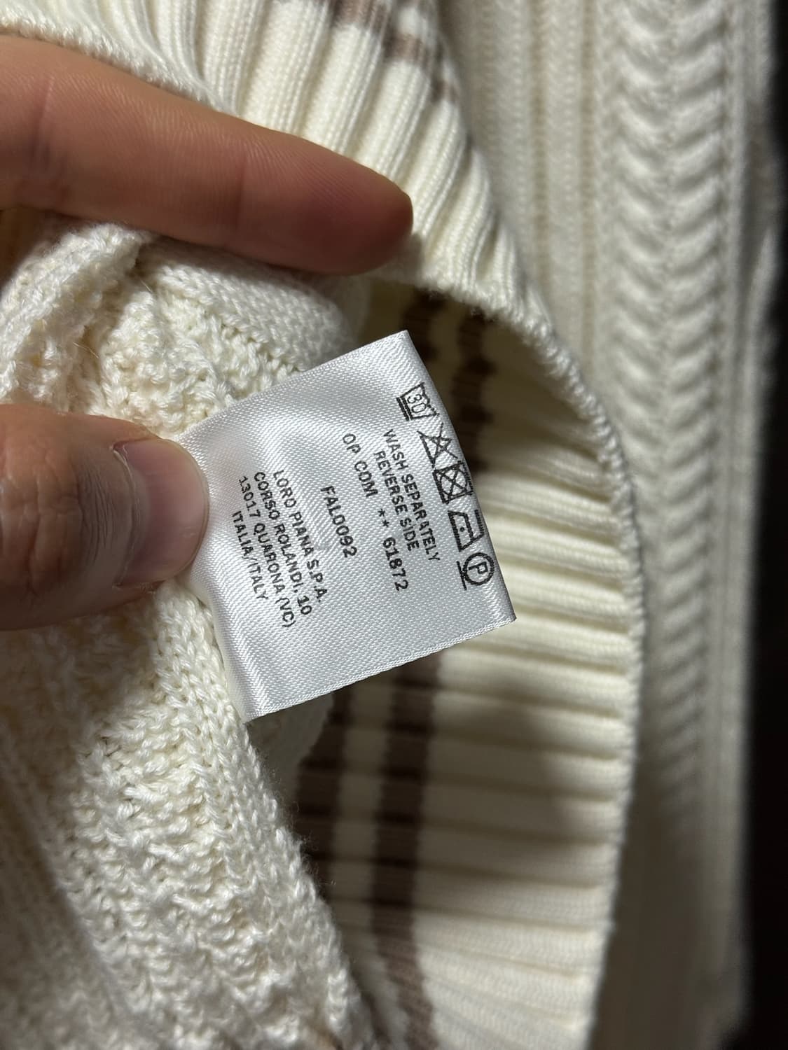 로로피아나 코튼 캐시미어 케이블 니트 화이트 48 상품이미지8