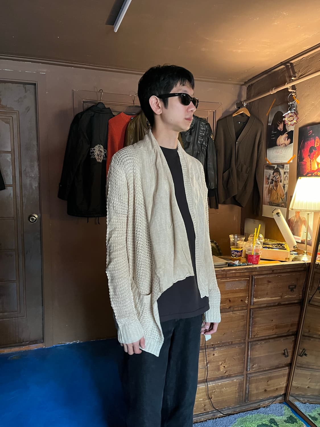 Beige Asymmetric Shawl-Collar Cardigan 상품이미지2