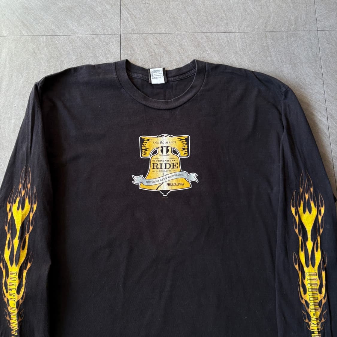 할리데이비슨 정품 미국 생산 블랙 골드 플레임 긴팔 티셔츠 상품이미지3