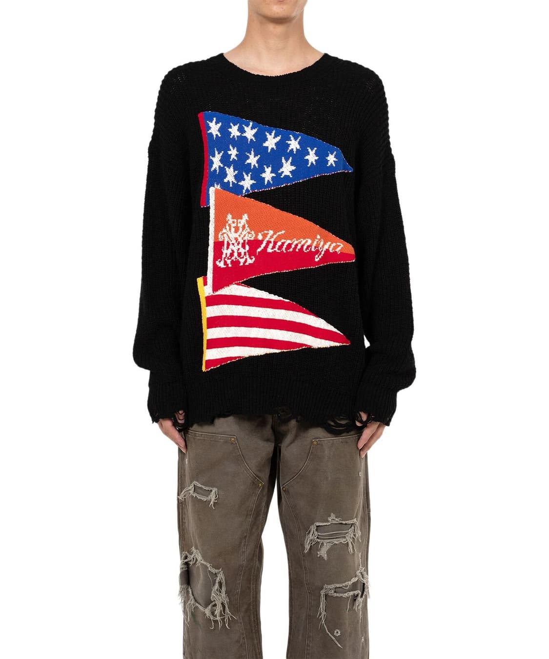 KAMIYA FLAG KNIT BLACK L 상품이미지6
