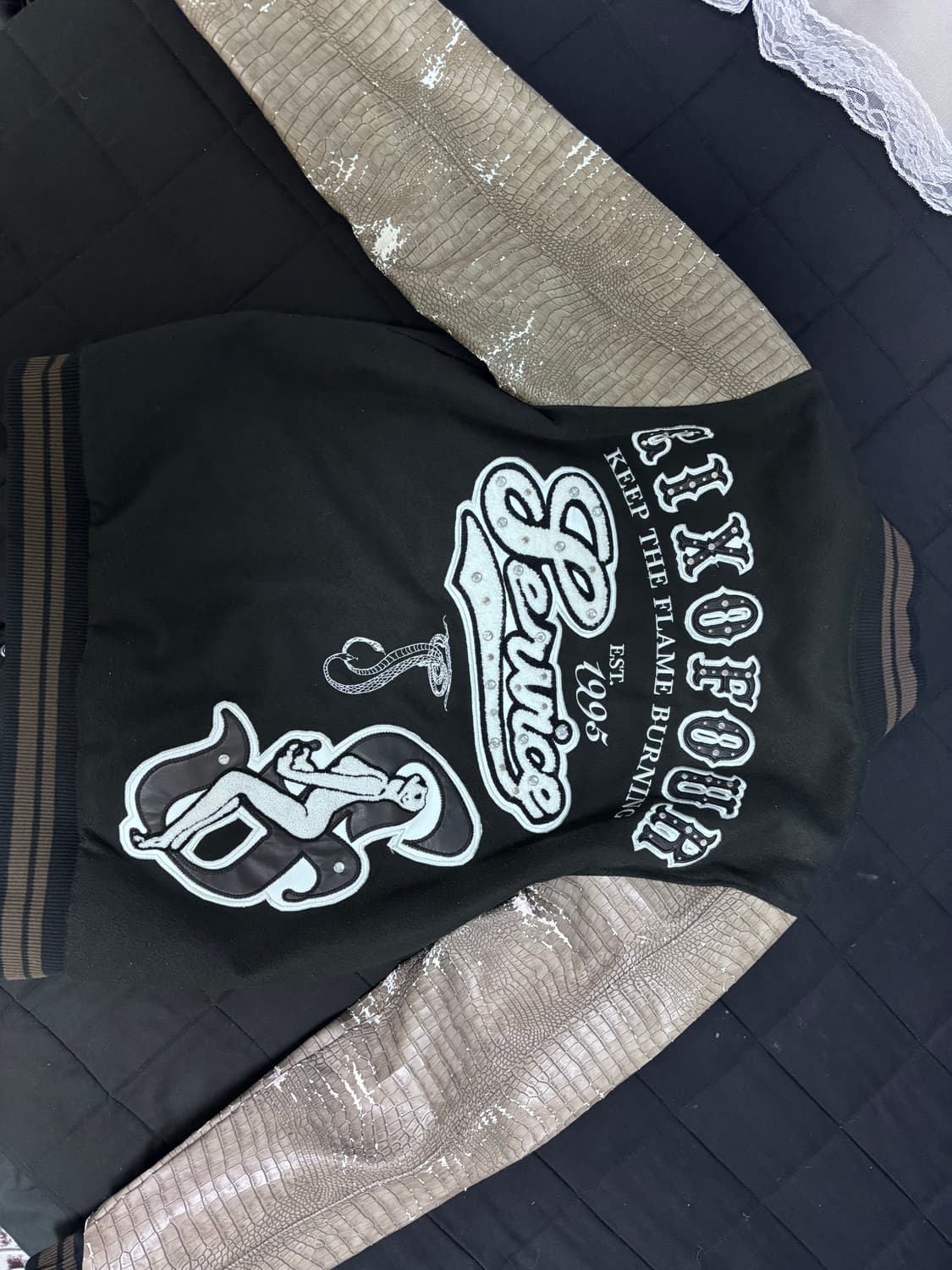 604service 레더 바시티 자켓 카키 상품이미지7