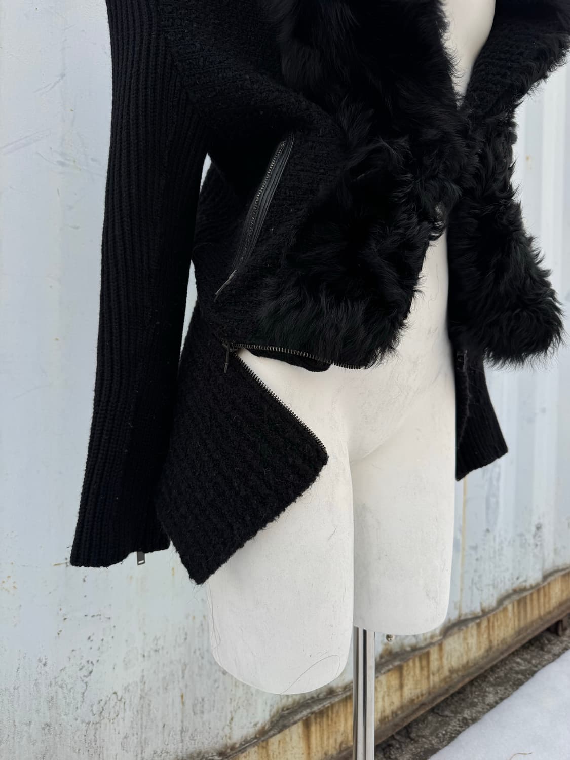 Black Fur Trim Knit Jacket 상품이미지3