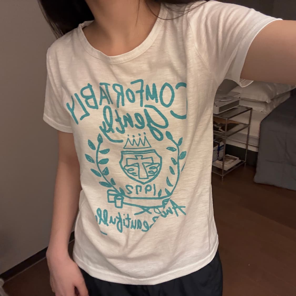 프린팅 민트 화이트 반팔티 모리걸 상품이미지2