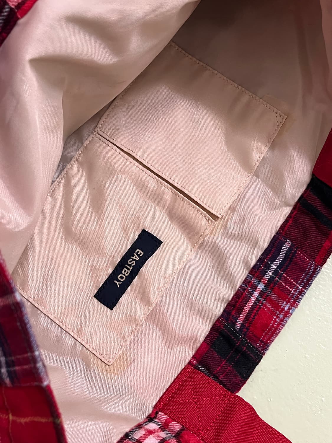 이스트보이 레드 패치워크 체크 토트백 🍝 상품이미지6