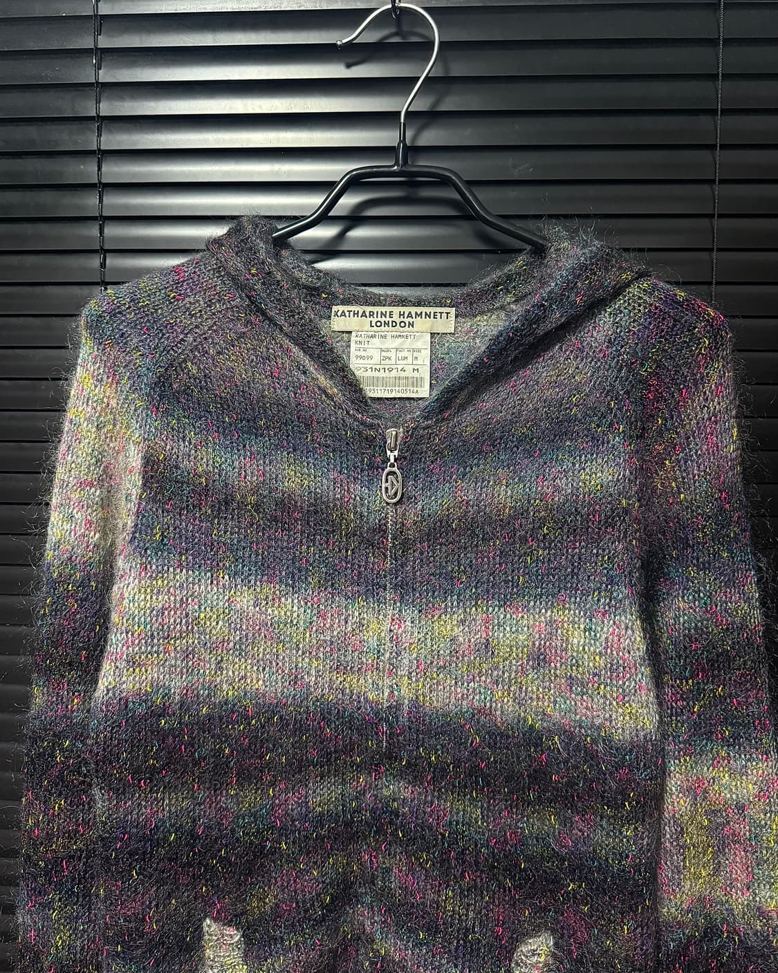 캐서린 햄넷 런던 보카시 모헤어 나일론 스트라이프 일본 후드 니트 집업 상품이미지3