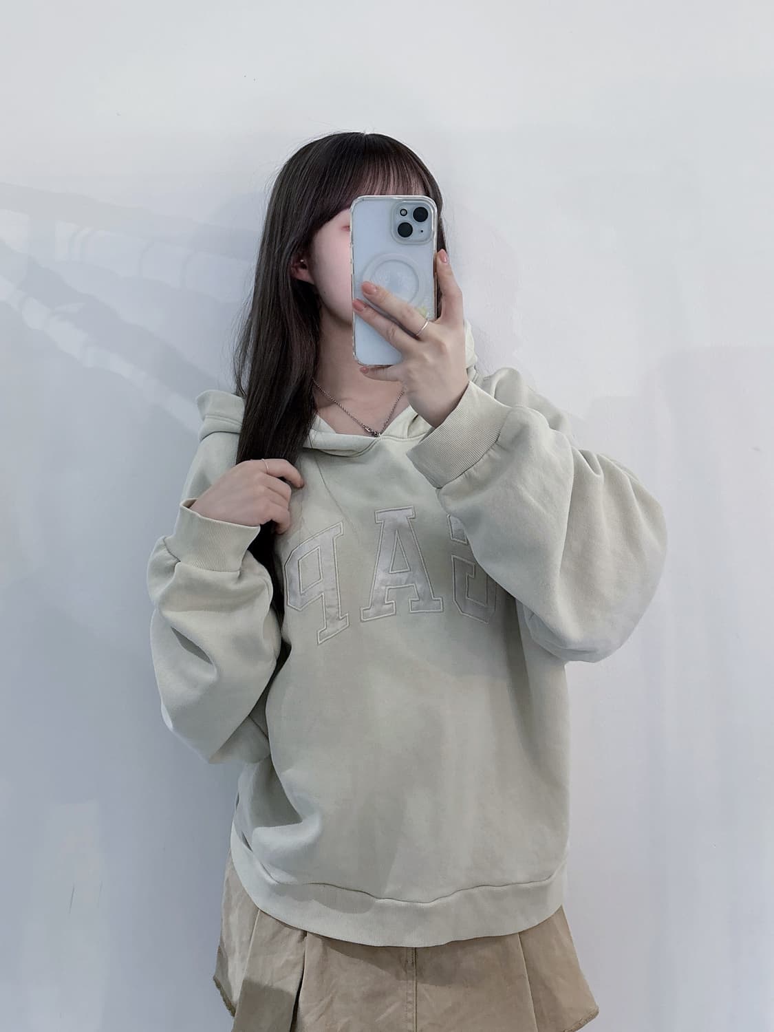 갭 베이지그레이 빅로고 오버핏 후드 상품이미지1