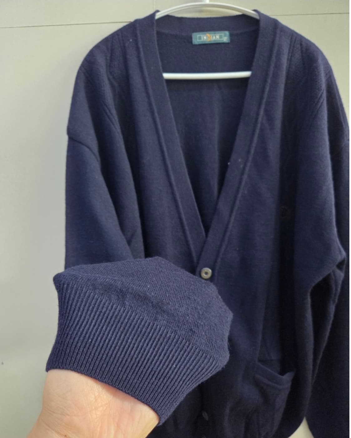 인디안(정품)짙은네이비컬러   지적인 울 니트가디건 셔츠 남방 스웨트 상품이미지3