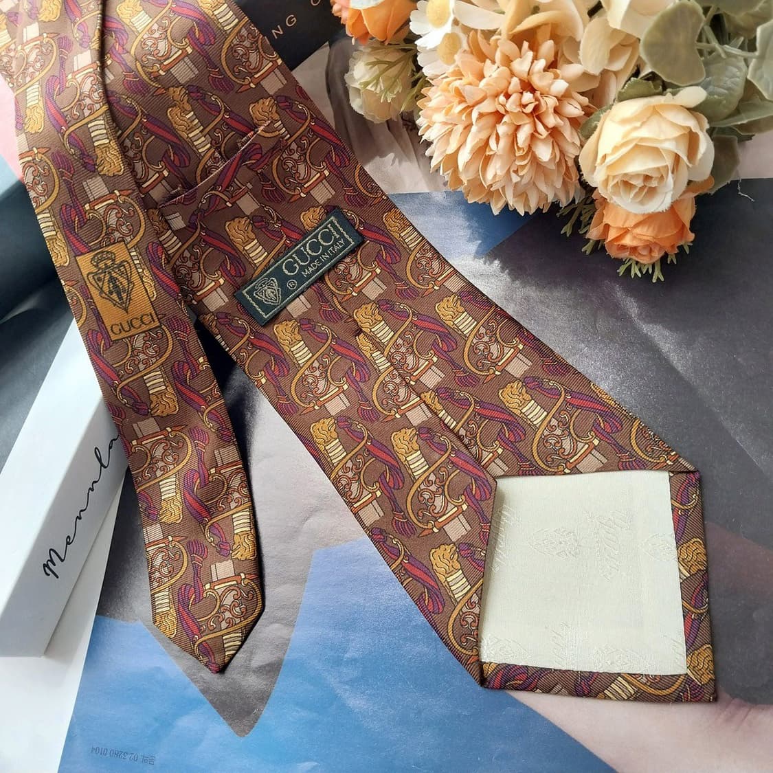구찌 실크 브라운 오너먼트 패턴 넥타이 9.2cm A+등급 K3005
 상품이미지4