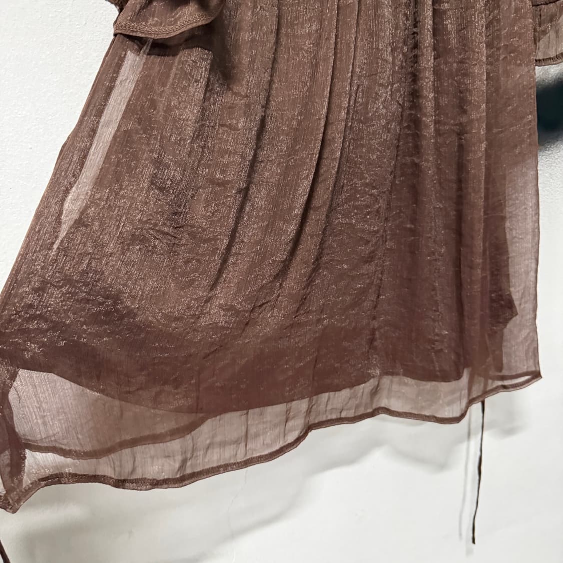 VTG 빈티지 히피 에스닉 비즈 디테일 브라운 오간자 블라우스 상품이미지6