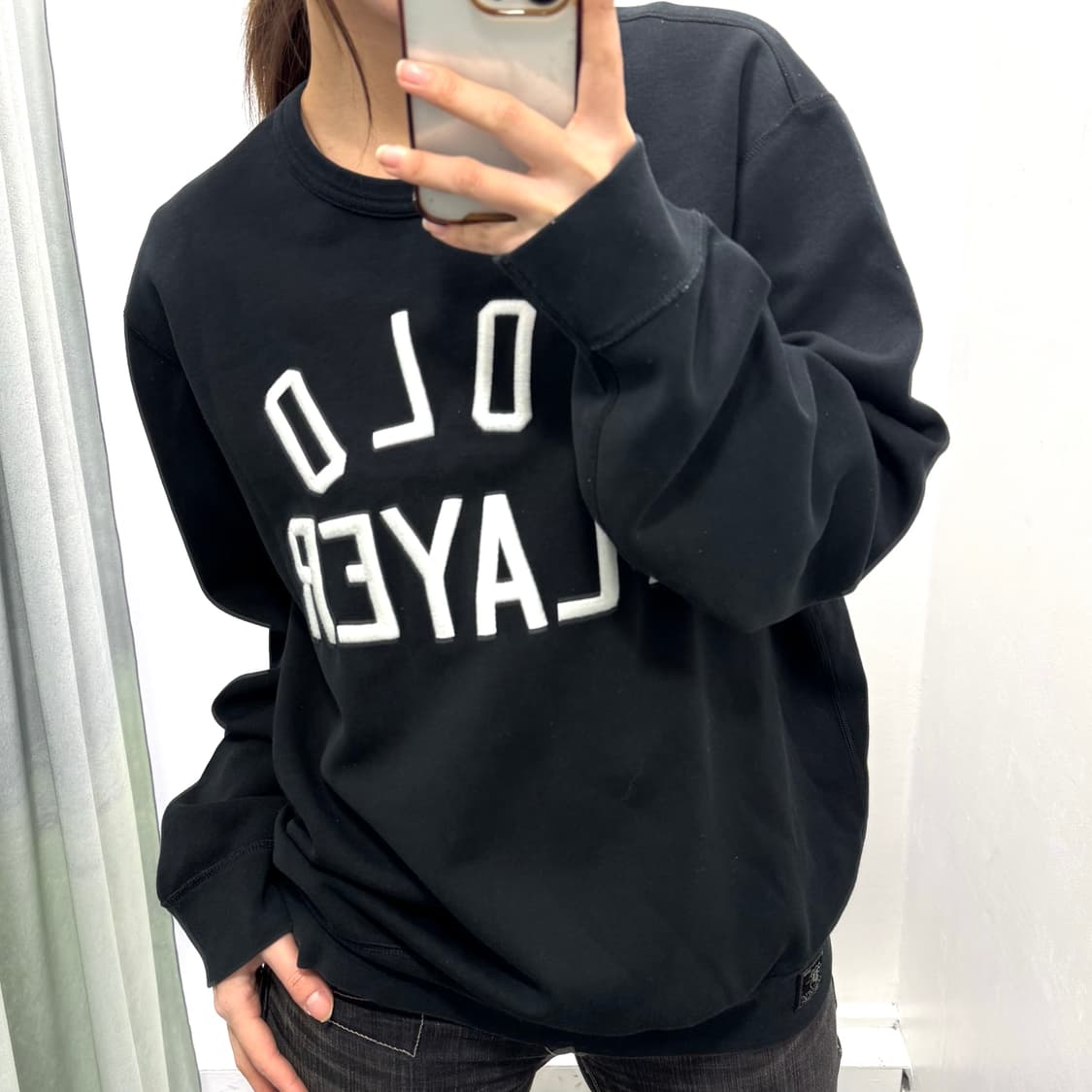 폴로 블랙 레터링 자수 맨투맨 상품이미지2