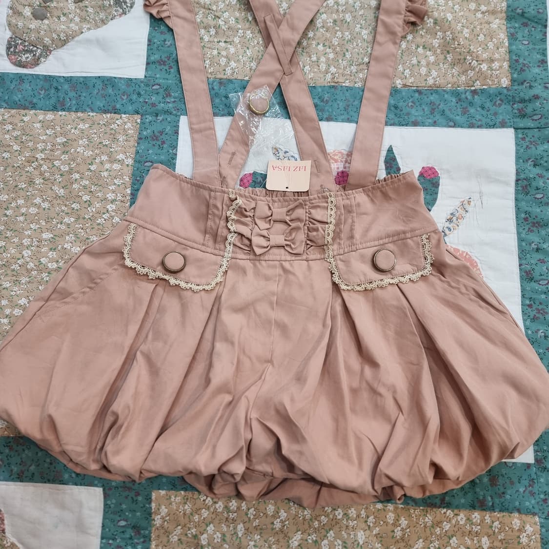 Liz Lisa 핑크 베이지 벌룬 멜빵 큐롯 팬츠  상품이미지2