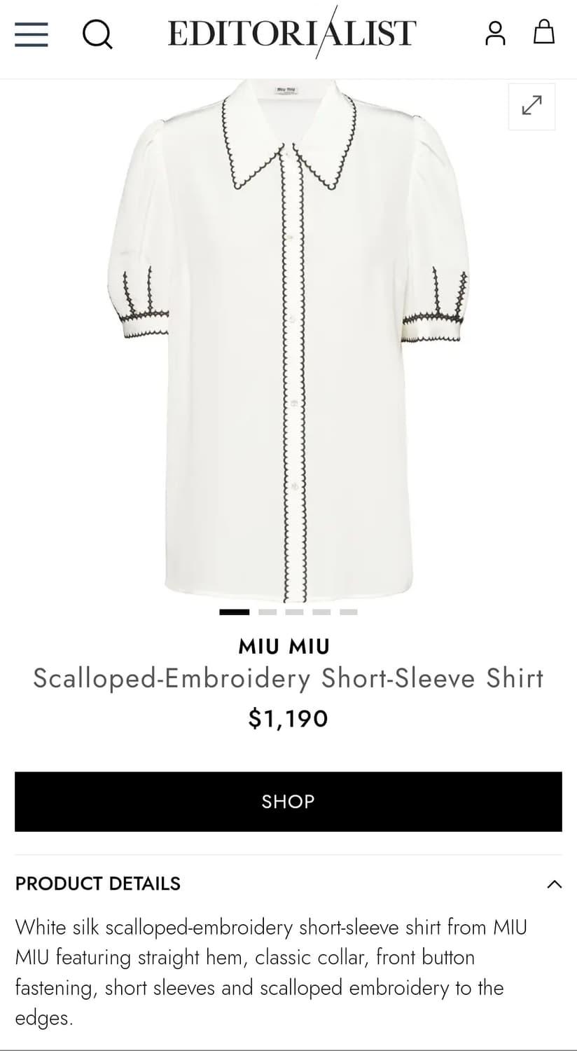 miumiu 미우미우 화이트 스칼럽 카라 실크 블라우스 38 상품이미지2