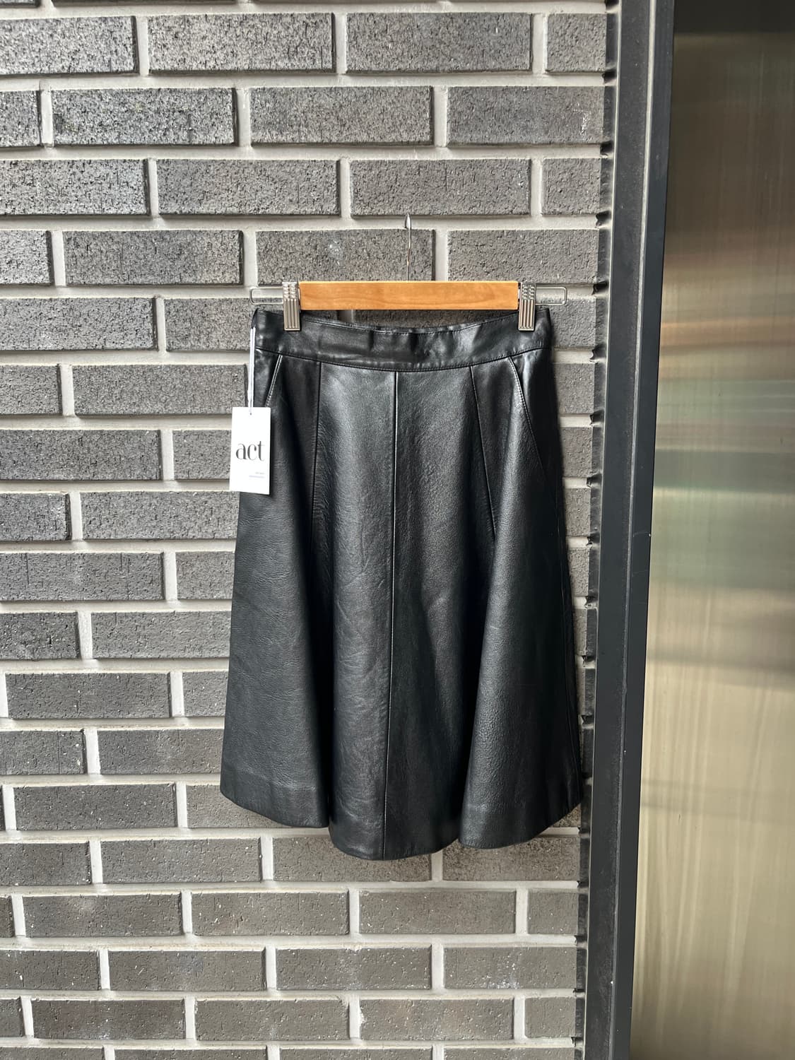 90s Courreges 꾸레쥬 램스킨 양가죽 스커트 블랙 상품이미지1