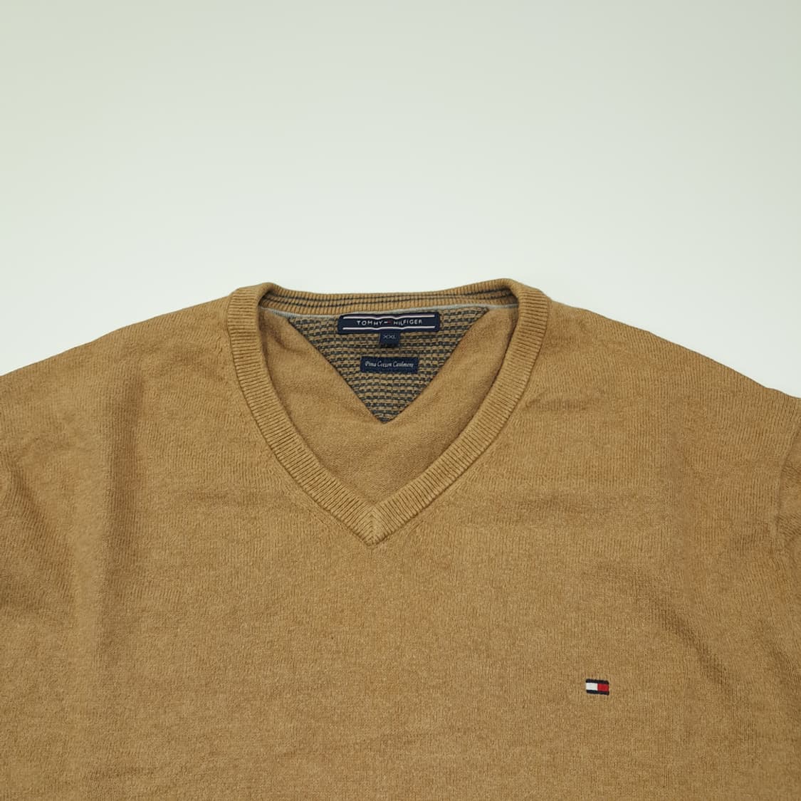 CL949 2XL 타미힐피거 00s 피마코튼캐시미어 카멜 V넥 니트 상품이미지2