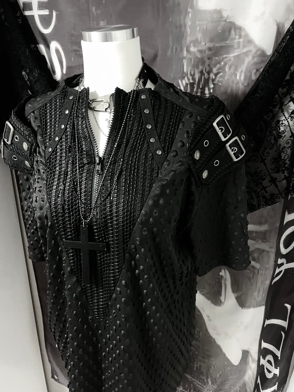 Vkei Emo *Punk Rave* 벨티드 견장 반팔 티셔츠 매드펑크 상품이미지3