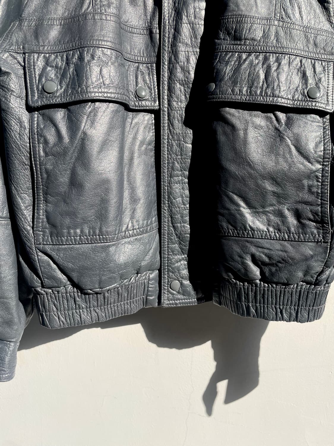 Dark Gray Vintage Genuine Leather Bomber 상품이미지4