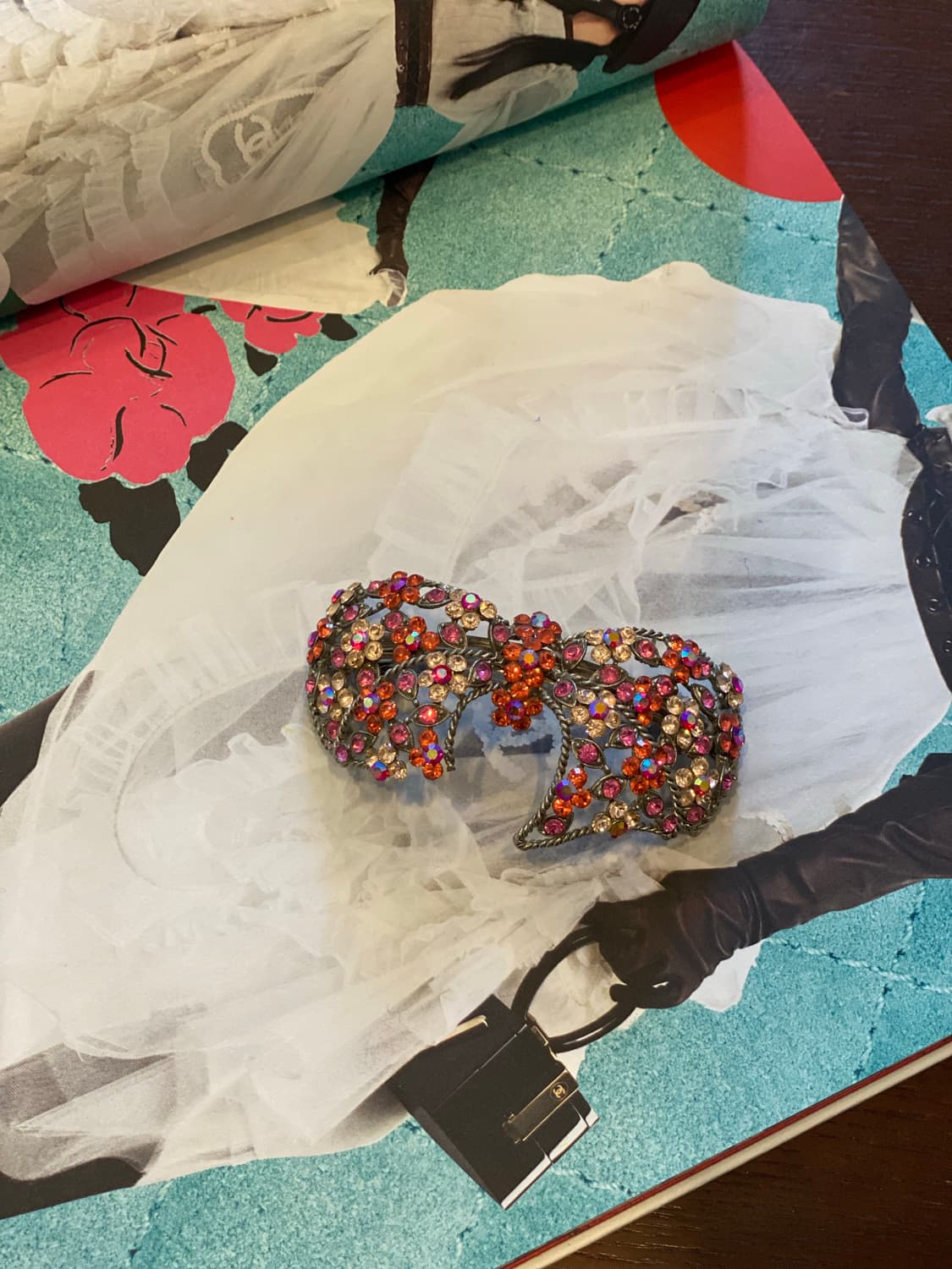 핑크 크리스탈 큐빅 리본 헤어핀 상품이미지3