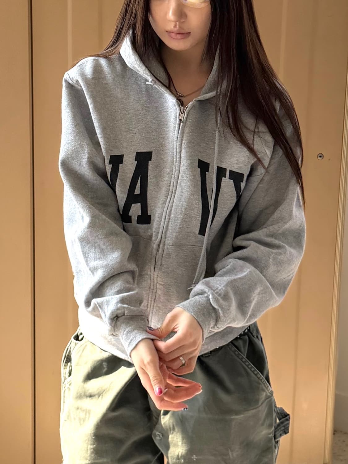 밀리터리 NAVY 후드집업 그레이 상품이미지1