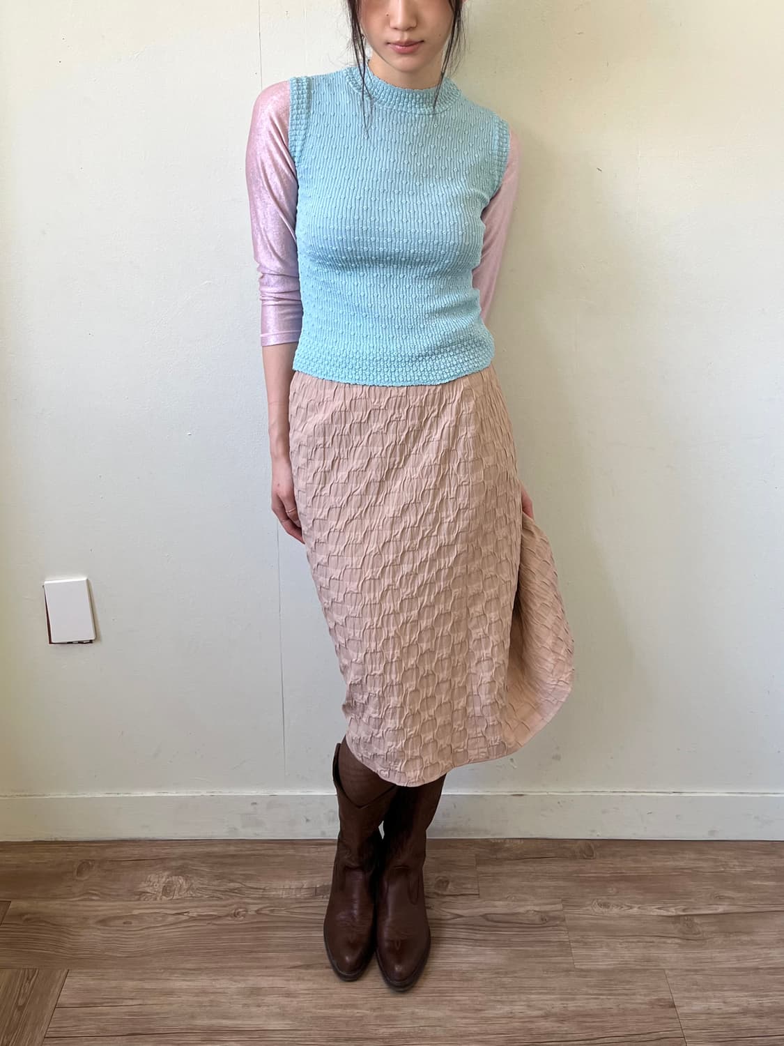 DANAPARIS 인디핑크 블럭 스커트 상품이미지5