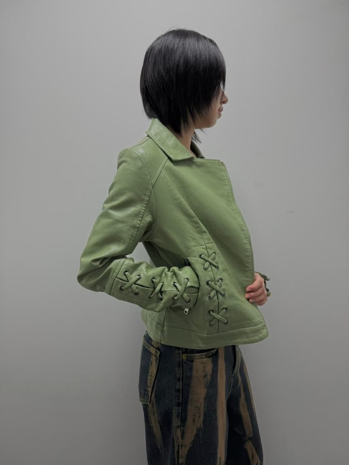 VTG LACE-UP JACKET_SAGE GREEN 상품이미지1
