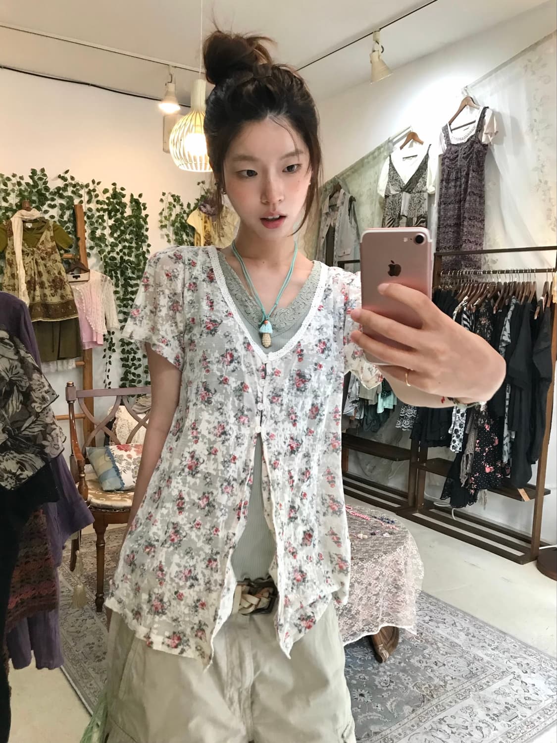 리바이스 뮤트 민트 그레이 플라워 카고 하프팬츠 캐주얼 하구미 코디 세트 상품이미지3