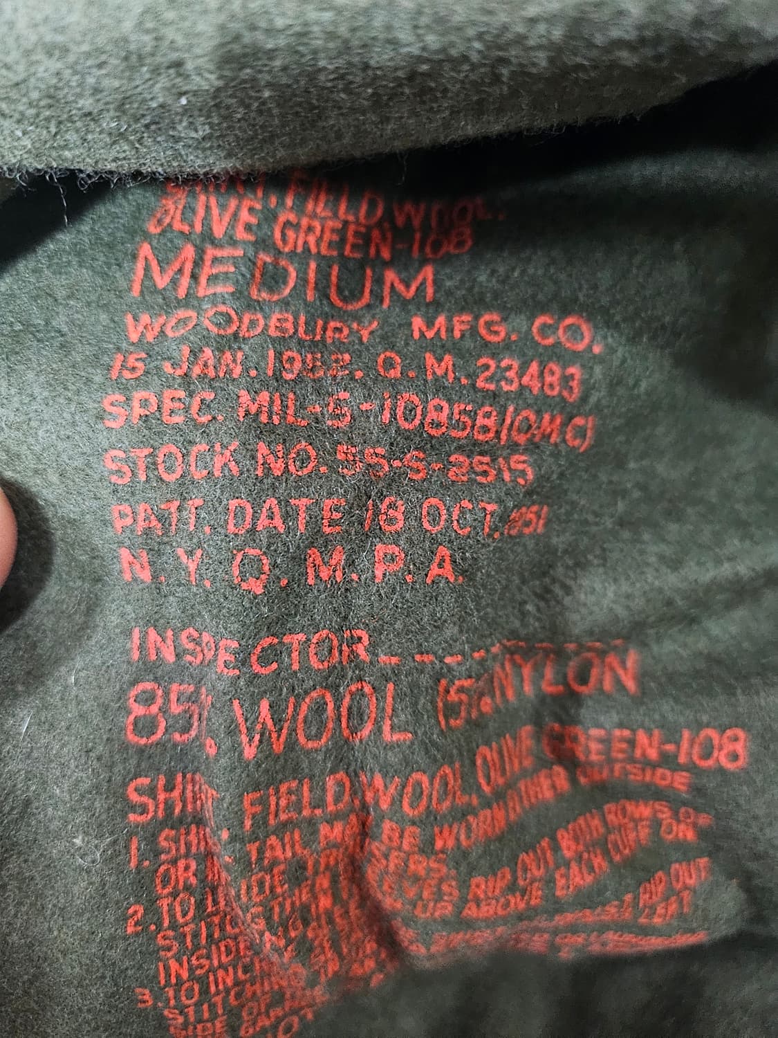 50s 미군오리지날 og108 울셔츠 데드스탁 상품이미지10