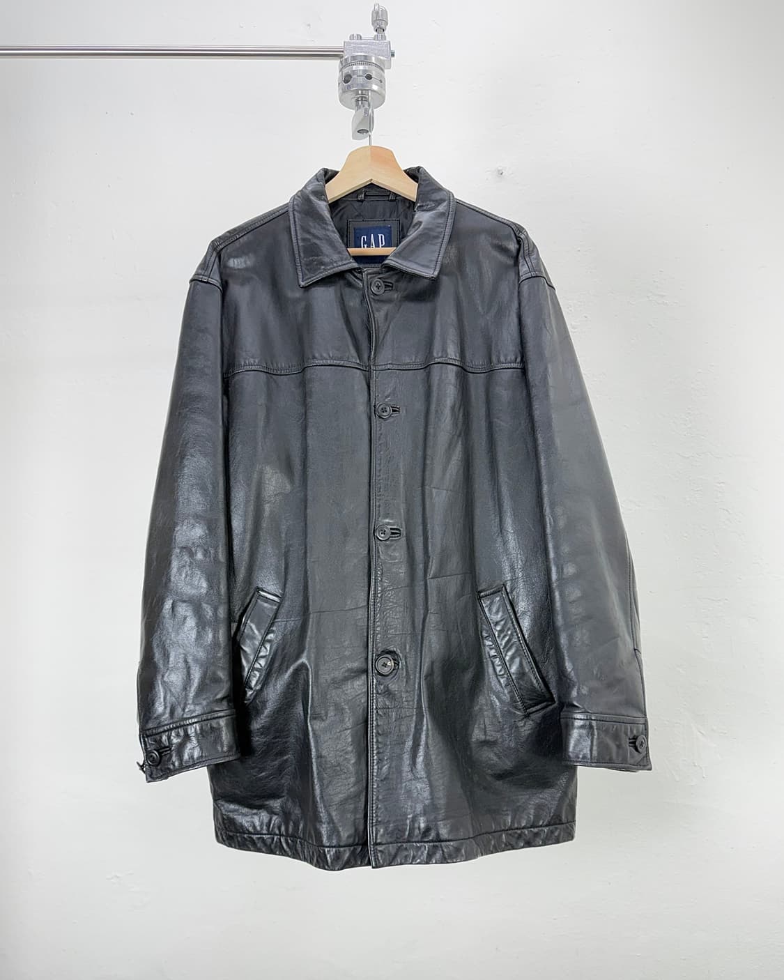 갭 90s 제뉴윈 블랙 느와르 카코트 레더 자켓 상품이미지1