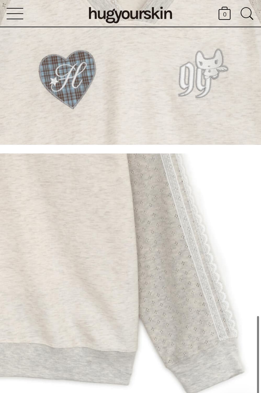 허그유어스킨 Patch v-neck raglan T - Ivory 새상품 상품이미지4