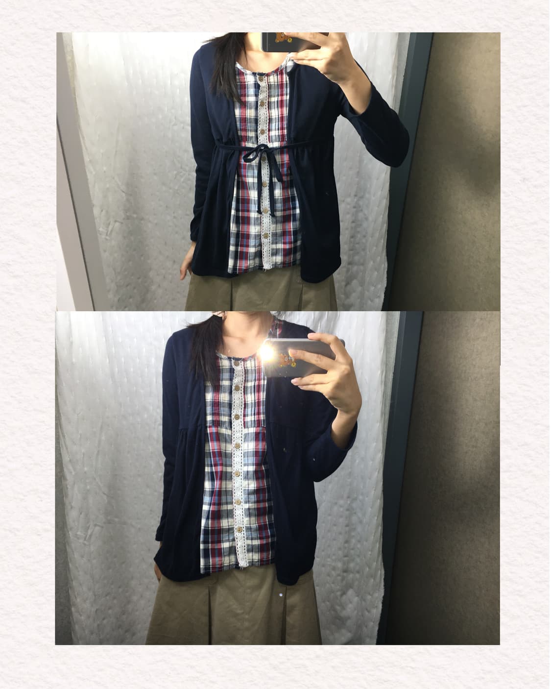 네이비 체크 레이어드 블라우스 상품이미지1