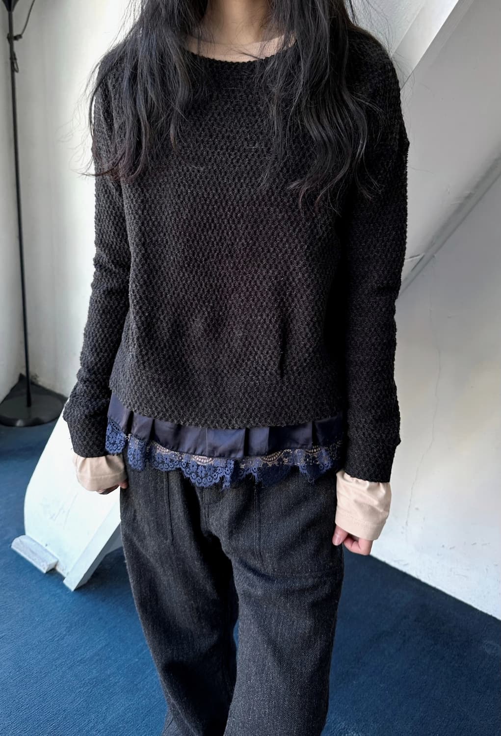 Fake layer design finish stretched knit  상품이미지7