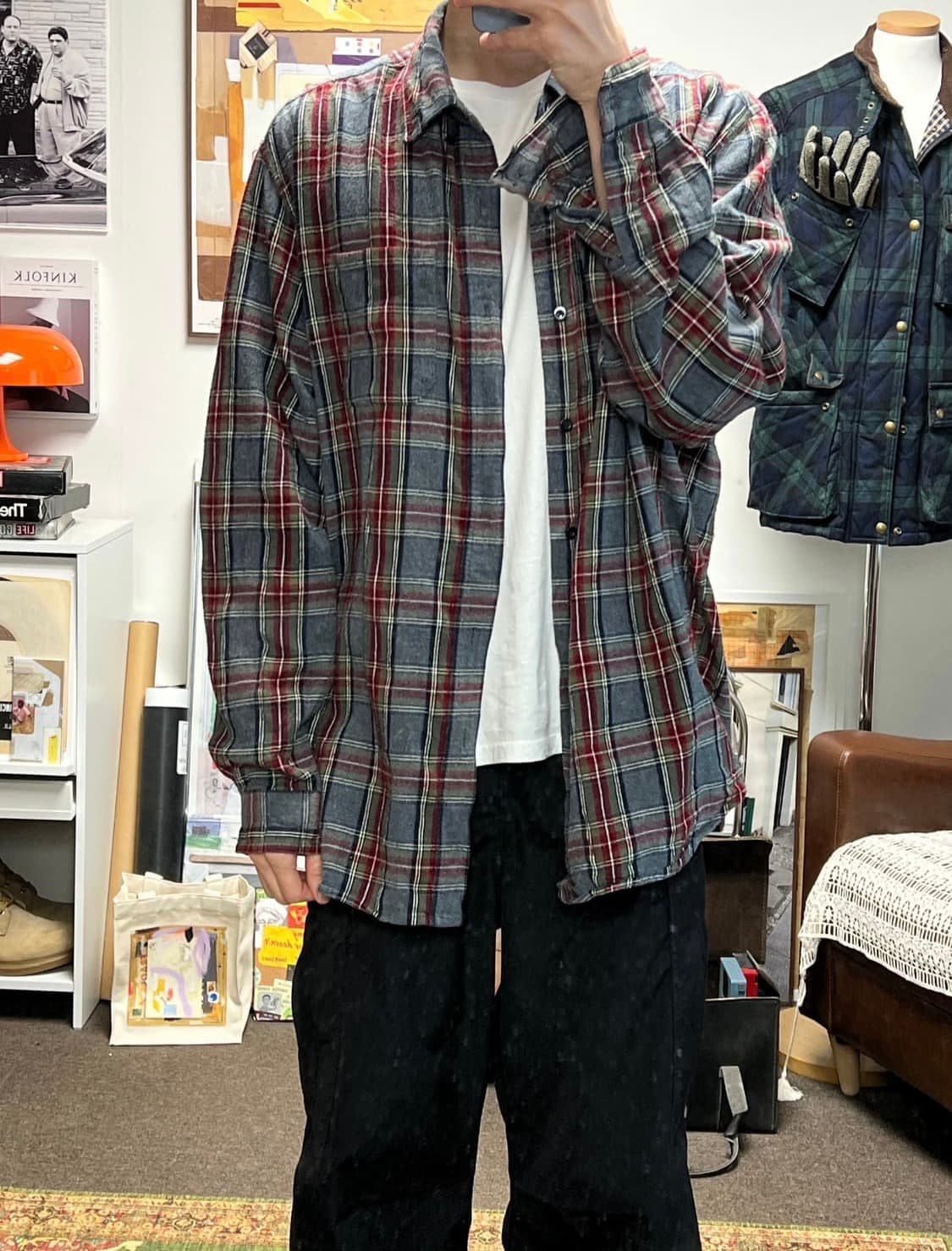 엘엘빈 LLBean 그레이 레드 체크셔츠 XL 상품이미지3