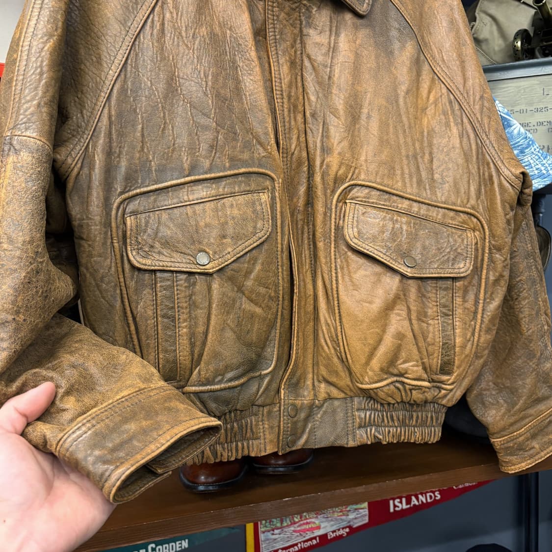 80s 드옴 아 옴 G-1 플라이트 자켓 쉽스킨 레더 플리스안감 N671 상품이미지4