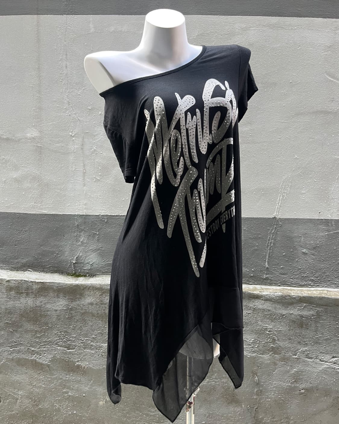00's Rhinestone Graphic Asymmetric Tunic 상품이미지3