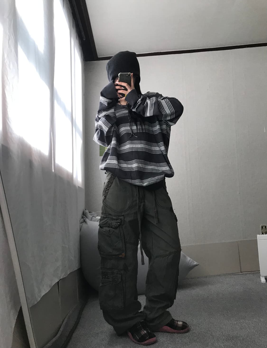 카키 와이드핏 디테일 카고팬츠 상품이미지7