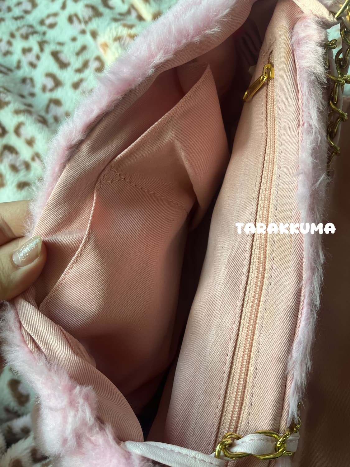 빈티지 히메갸루 핑크 퍼 리본 체인 숄더백 라떼갸루 상품이미지5