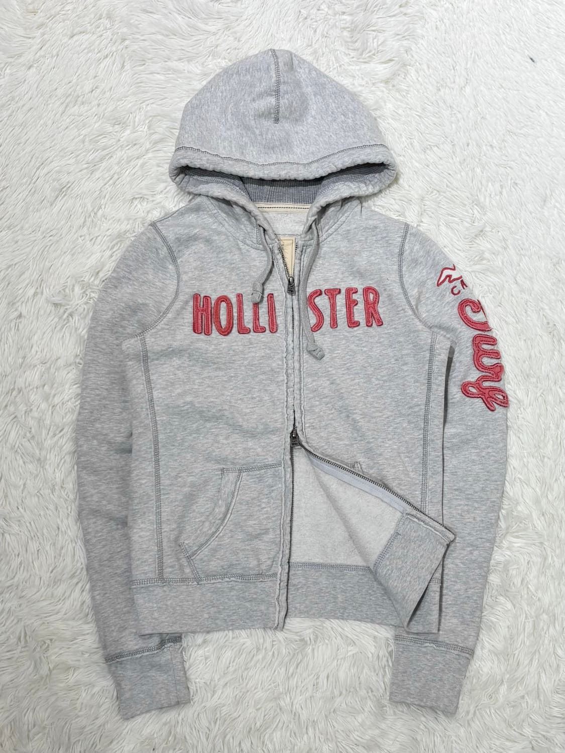 홀리스터 라이트그레이 빅로고 투웨이 후드집업 상품이미지7