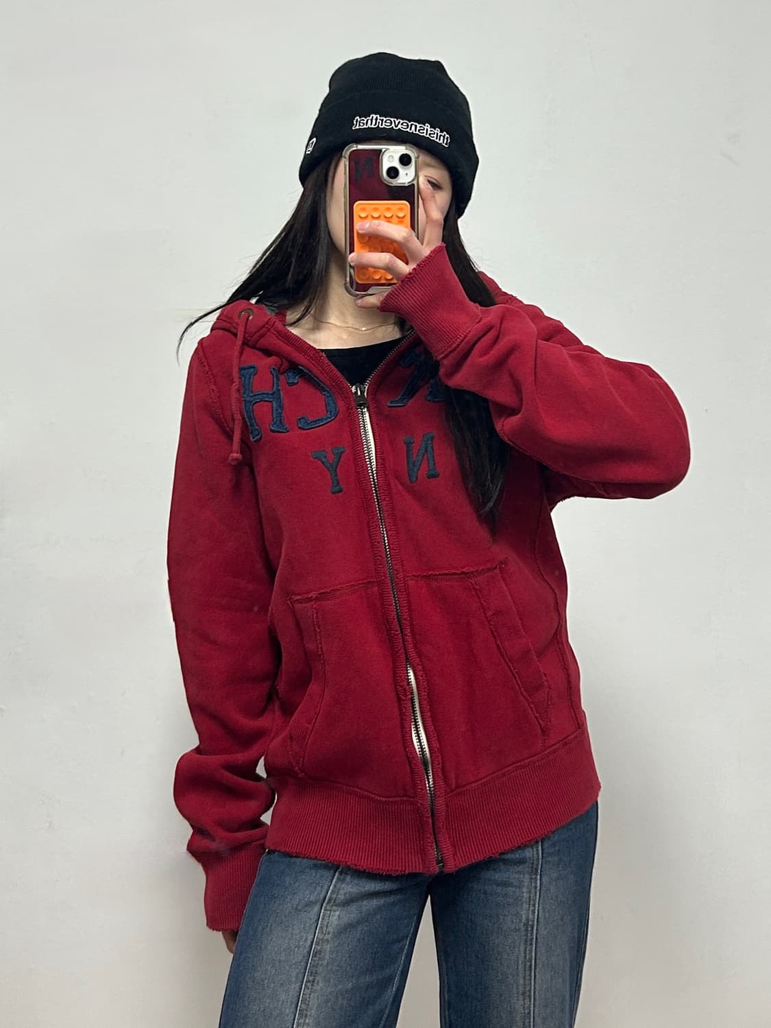 아베크롬비 y2k 스웻 후드집업 딥버건디 상품이미지1