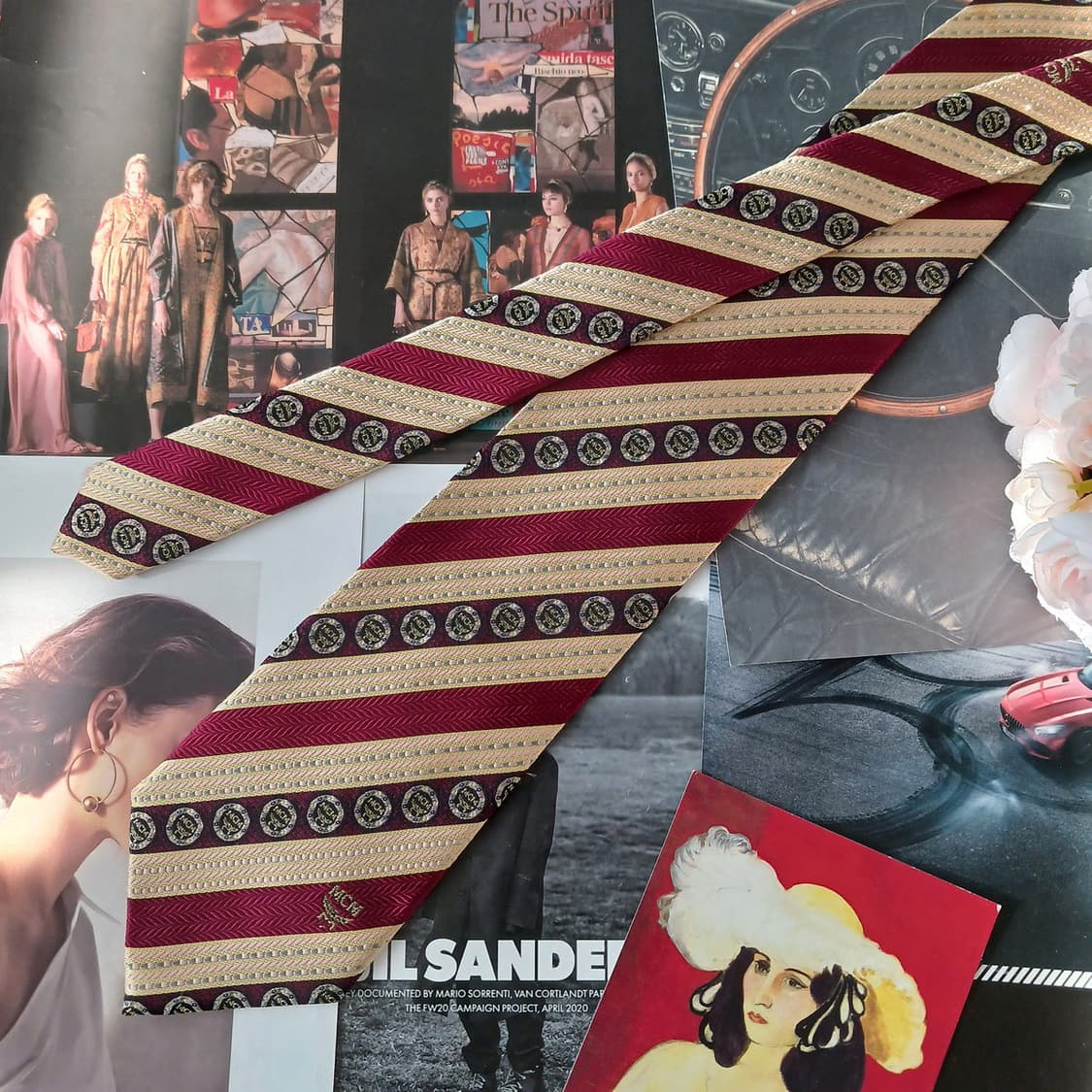 MCM 실크 베이지 스트라이프 메달리온 넥타이 9cm A등급 A19246 상품이미지3