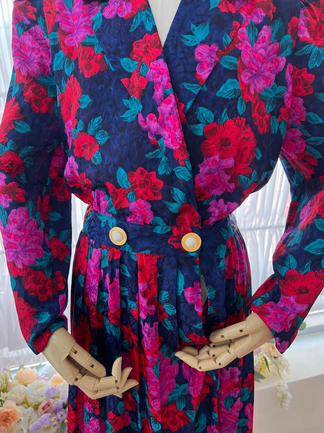 네이비 로즈 진주 더블버튼 원피스 상품이미지5