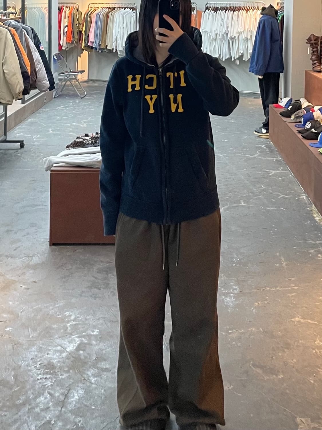 아베크롬비 옐로우 센터로고 네이비 후드집업 H1259 상품이미지1