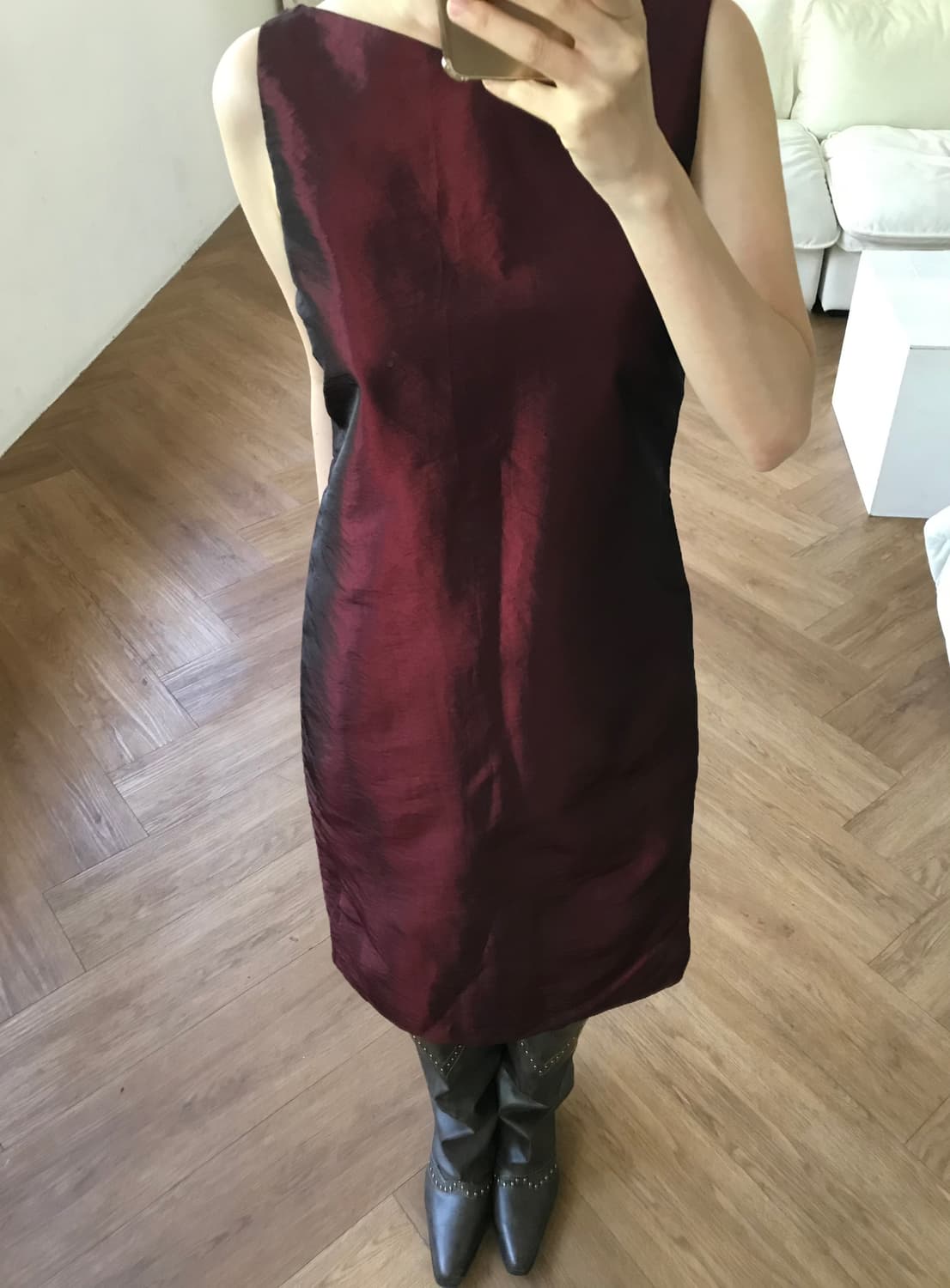 vintage glossy burgundy one-piece 상품이미지3