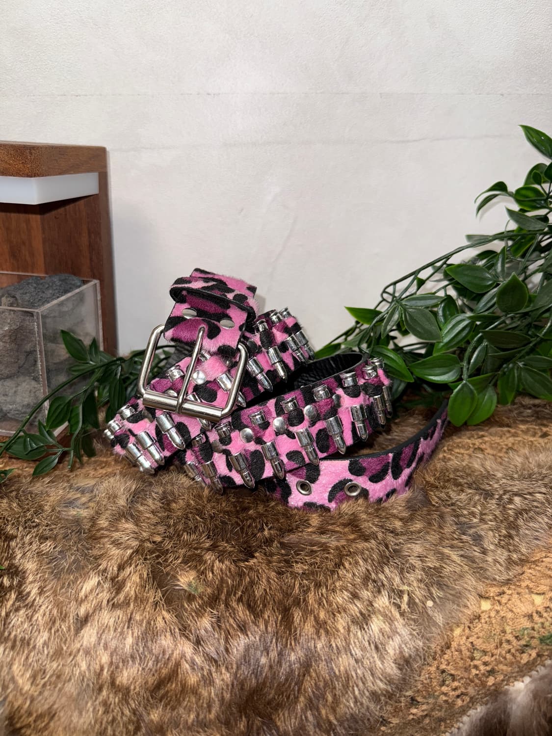 Pink leopard fur bullet punching belt 상품이미지2
