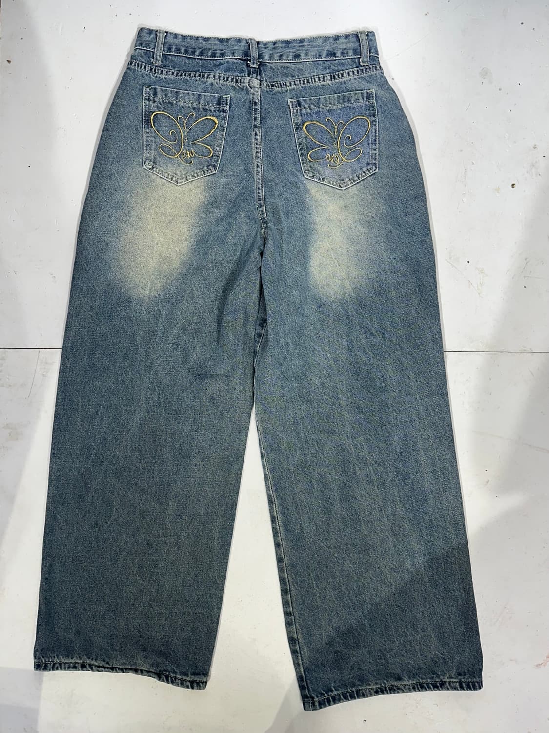 빈티지 y2k 중청 스터드 포인트 워싱 와이드 데님 팬츠 L 상품이미지5