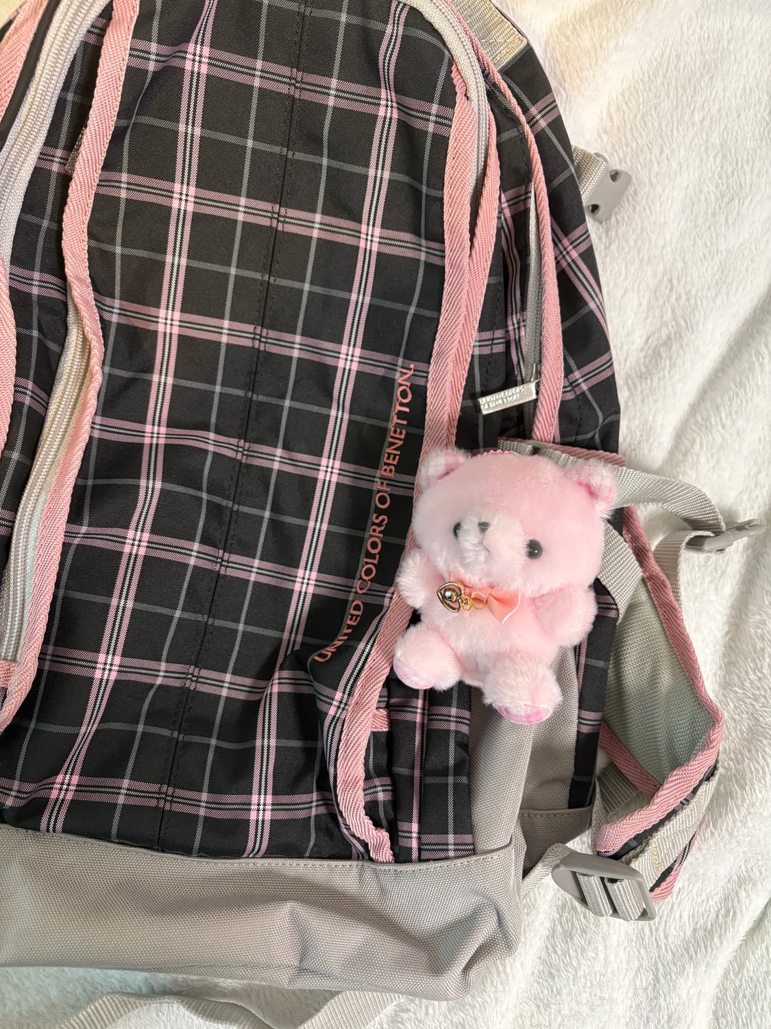 하루할인 benetton 일본 빈티지 블랙 체크 백팩 가방 모리걸 도트 상품이미지2